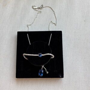 Pandora Silver Bracelet and matching Necklace with vibrant blue and clear stones